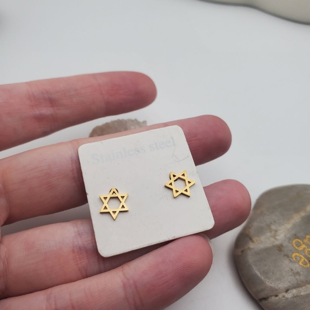 Star of David gold toned stainless steel earrings nwt religious gift idea unisex